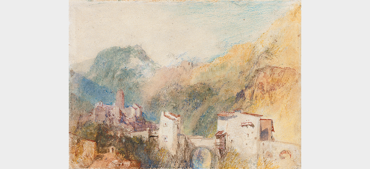 A Castel in the Alps, 1838, acquerello, matita, inchiostro e gessetto su carta, 138 × 188 mm, inv. 19 Q                                                               