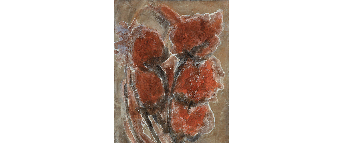 Fiori rossi, tecnica mista su carta, 50 × 35 cm